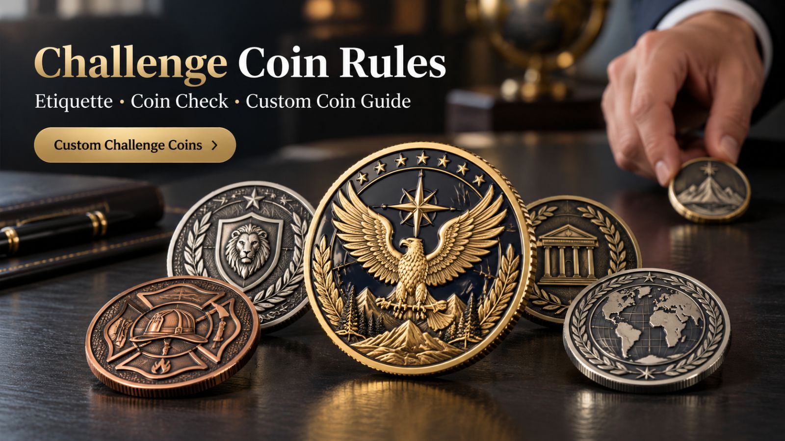 Custom challenge coins showcasing 3D relief military and corporate designs, guiding etiquette and wholesale manufacturing.