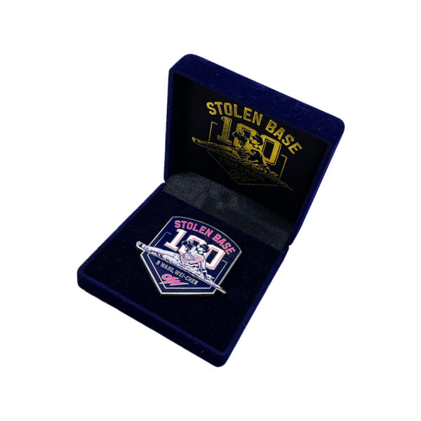 custom baseball imitation hard enamel with UV printing pin in a velvet box