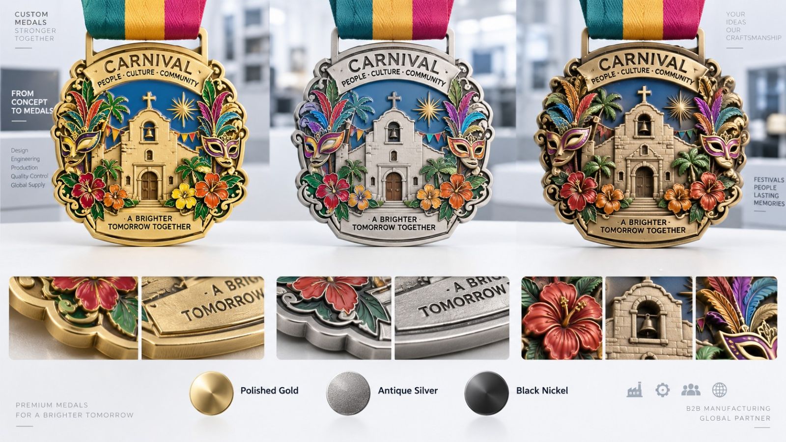 Custom 3D Carnival Fiesta Medals Plating Options