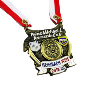 custom fiesta medal 3D relief soft enamel and ribbon with snap button