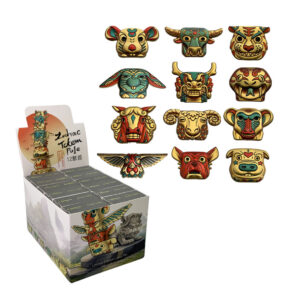 custom blind box chinese 12 zodiac metal lapel pin and box packaging