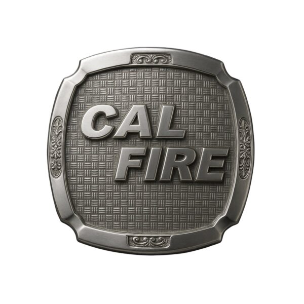 Antique silver firefighter belt buckle with CAL FIRE logo for custom orders