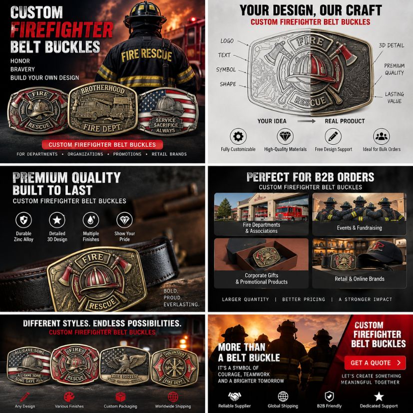 Wholesale custom firefighter belt buckle solutions for department uniforms, fundraisers, and corporate gifts.