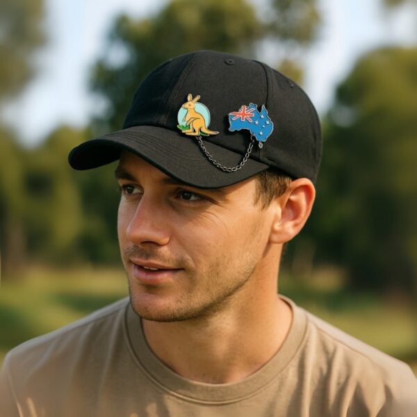 a man wearing a hat custom hat pin with chain
