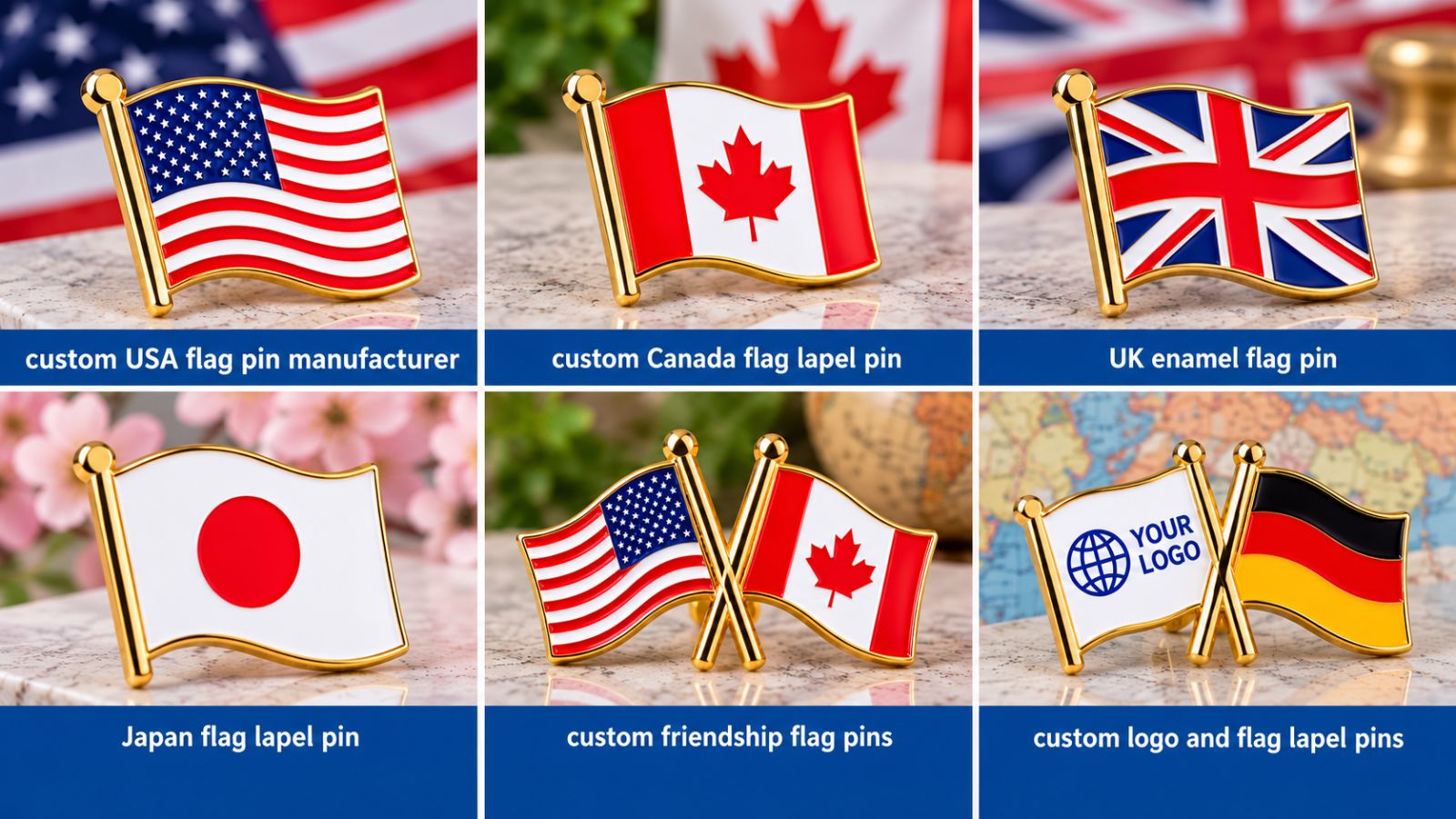 Custom Country and Corporate Friendship Flag Lapel Pins