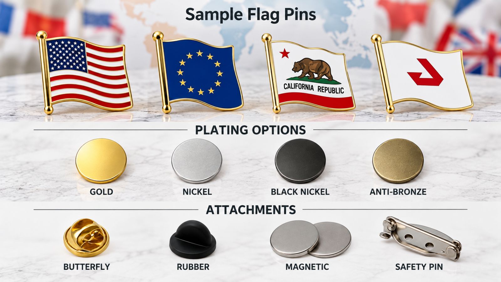 Custom Flag Lapel Pin Plating Options and Attachments