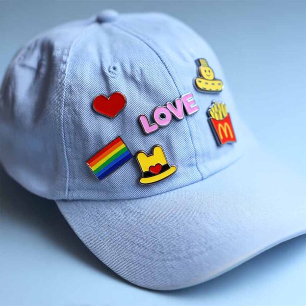 a jeans hat custom hat pin love heart rainbow logo