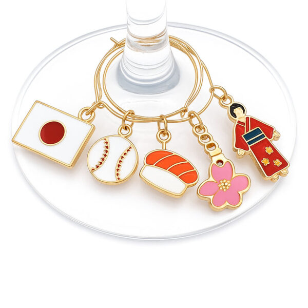 custom Japan logo wine glass marker jin sheu metal gifts manufacturer