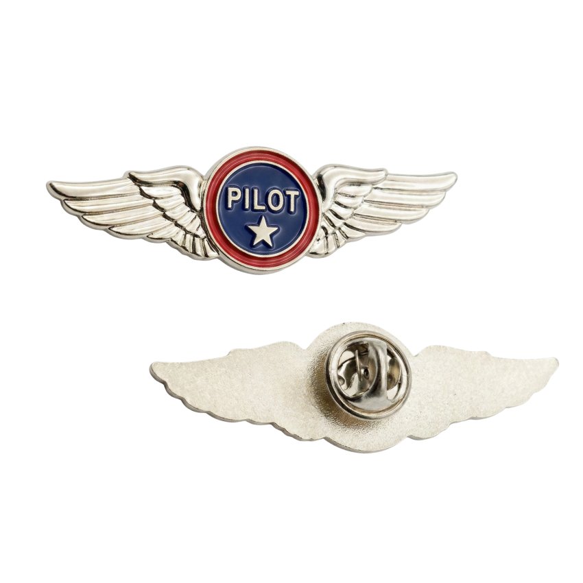 Personalized pilot wings lapel pins in silver finish, custom aviation wings badge with pilot emblem