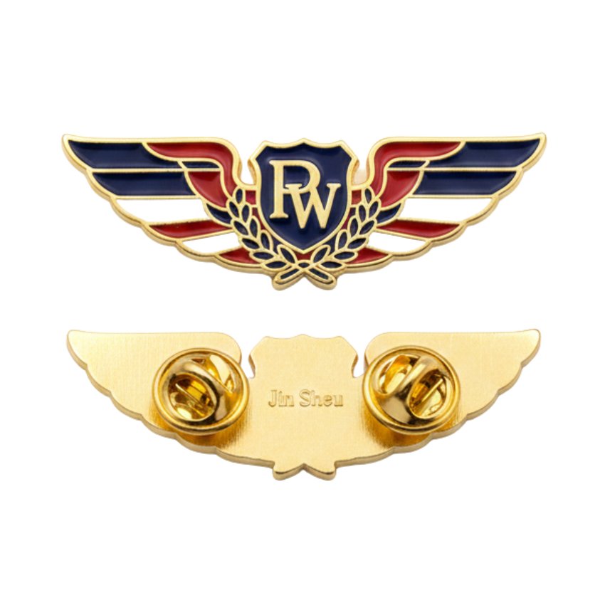 Custom aviator wings with personalized pilot wings pin, gold pilot lapel pins featuring custom logo and enamel details