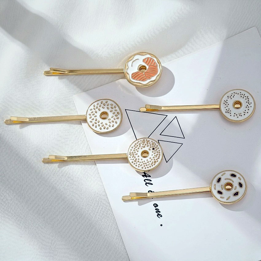 Cute donut custom bobby pins. High-quality enamel hair accessories and logo hair pins.
