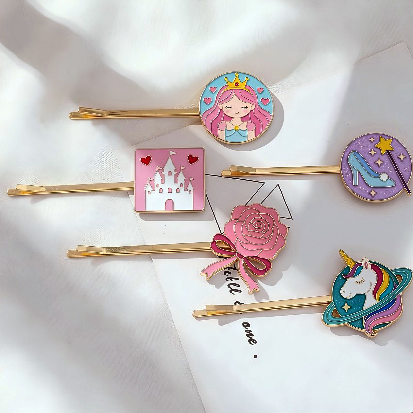 Fairy tale princess custom hair clips. Custom bobby pins and OEM hair pins for wholesale.