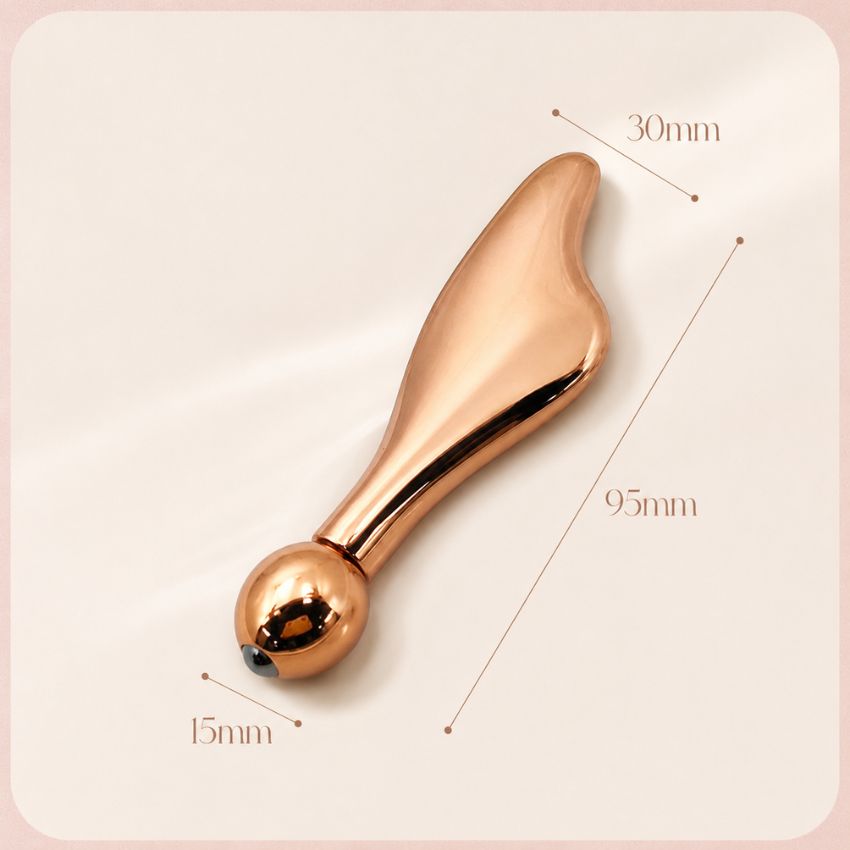 Rose gold metal eye massage roller, 95mm professional skincare applicator for puffiness reduction.
