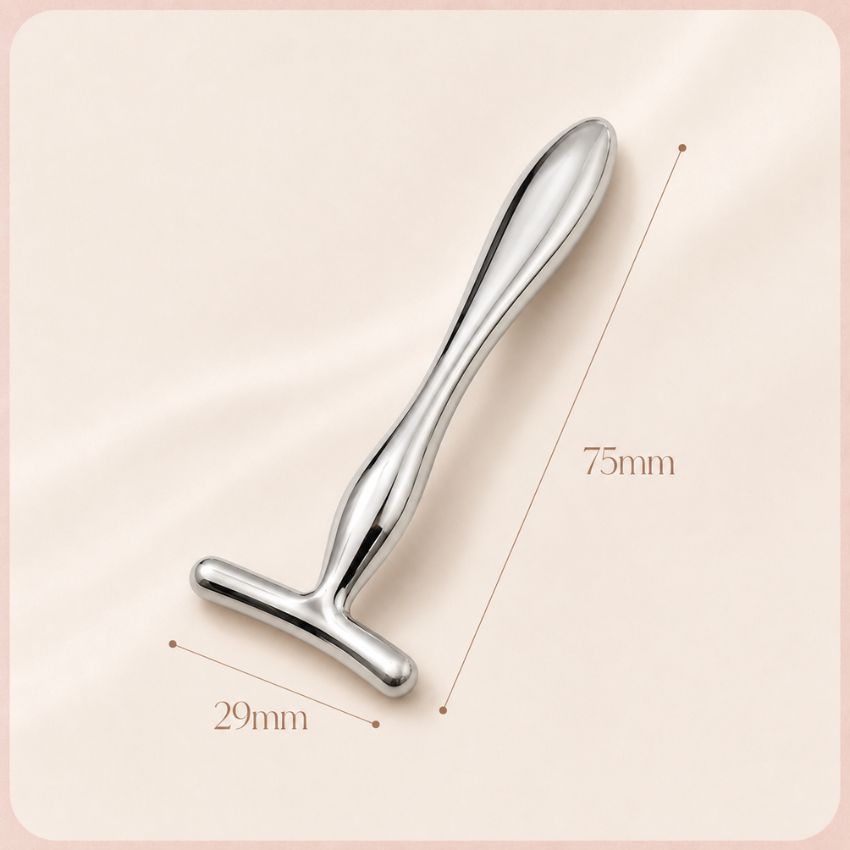 Professional T-shaped facial lifting and contouring massager, 75mm stainless steel beauty tool.