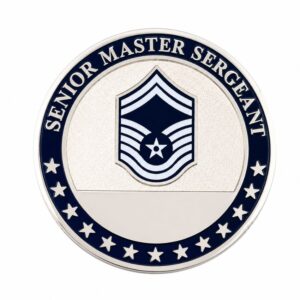 US Air Force Senior Master Sergeant custom rank coin with silver and blue enamel finish for military recognition.