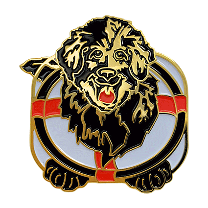 Custom enamel dog bobble pin featuring a moving head design, ideal for promotional corporate gifts and merchandise.