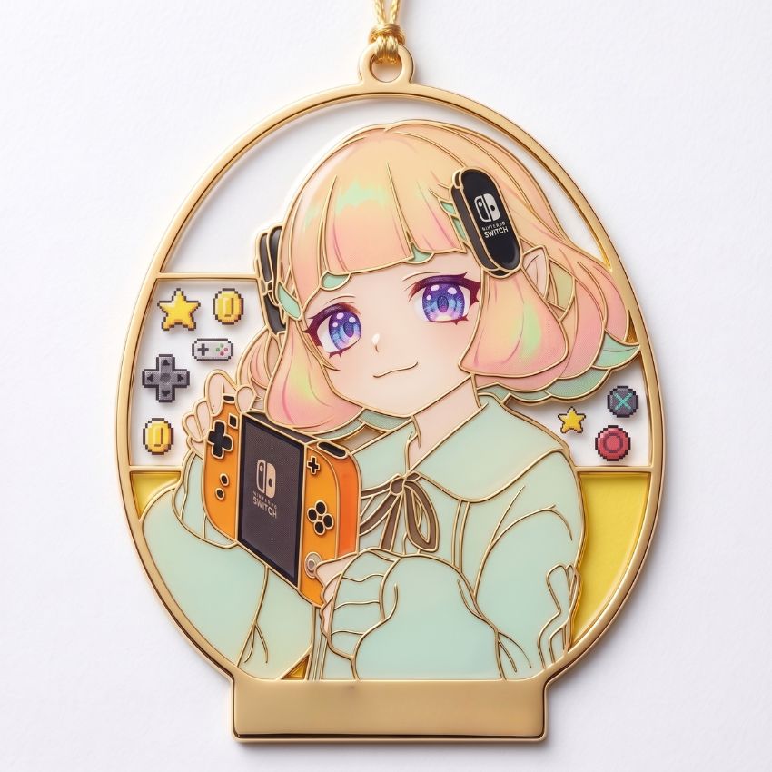Anime gaming metal bookmark with transparent soft enamel and detailed UV printing, ideal for custom pop culture gifts.