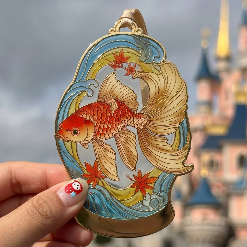 Fairy tale castle stained glass bookmark made of transparent soft enamel with UV printed details for customized merchandise.
