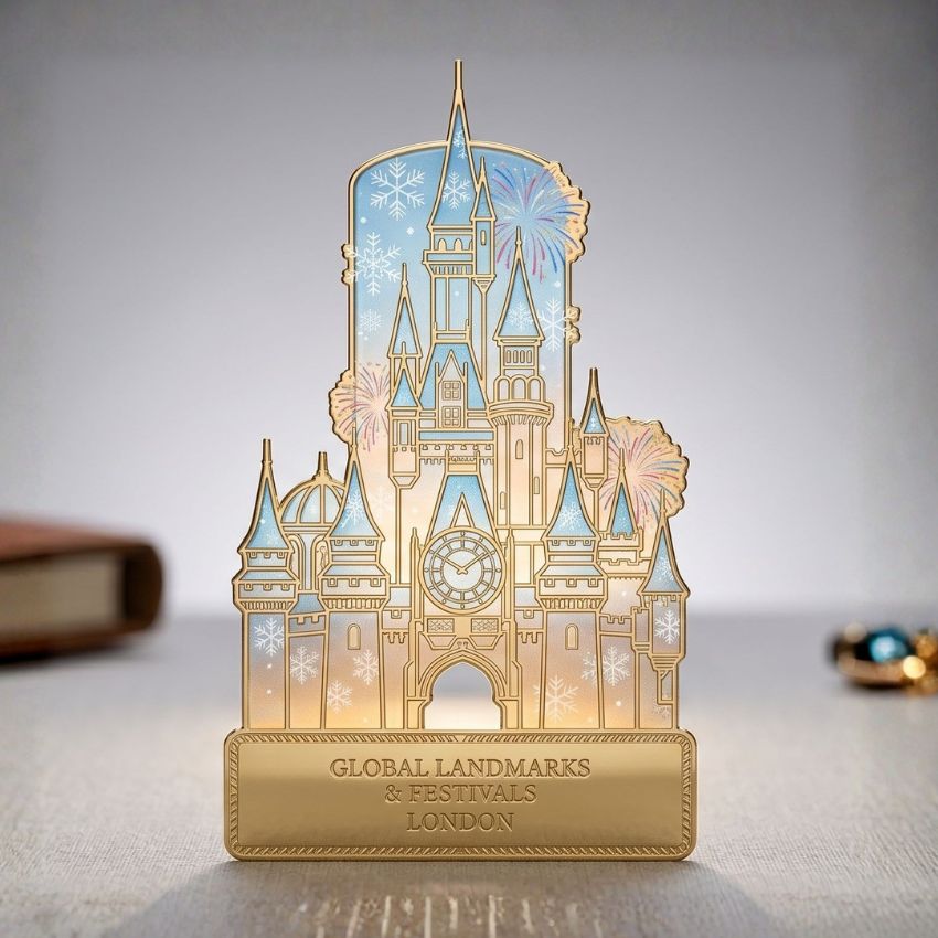 Global landmarks metal bookmark featuring transparent soft enamel and precision UV printed castle graphics for wholesale gifts.