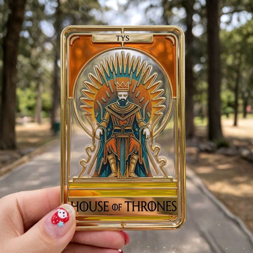 House of Thrones metal card bookmark featuring translucent soft enamel and UV printed details, ideal for merch wholesale.