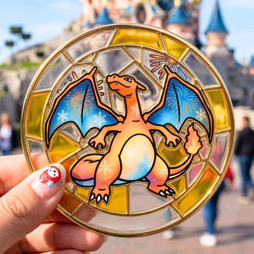 Custom dragon stained-glass style bookmark with transparent soft enamel and UV printing, perfect for theme park merchandise.