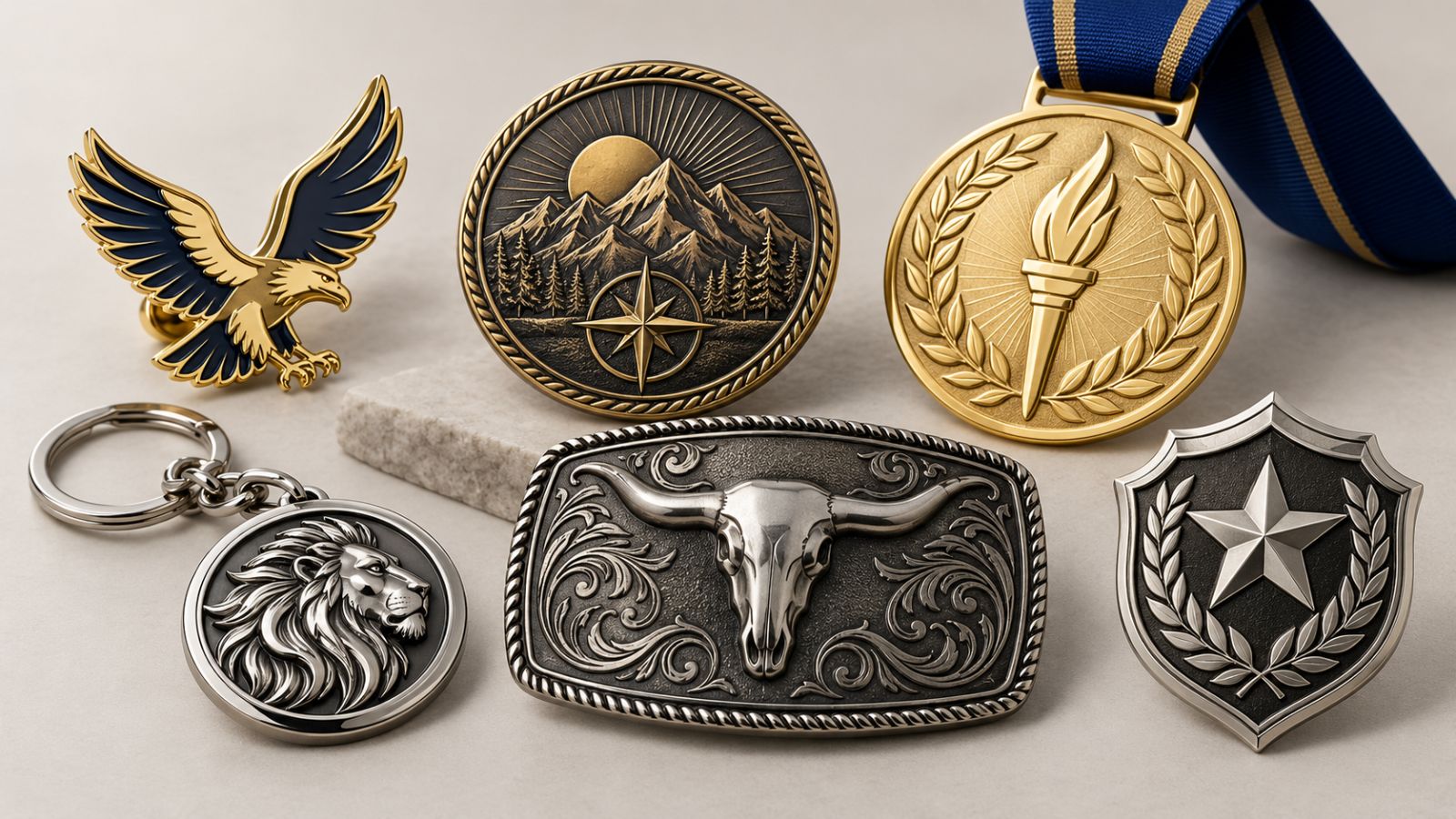 Custom Metal Badges, Belt Buckles, and Award Medals OEM