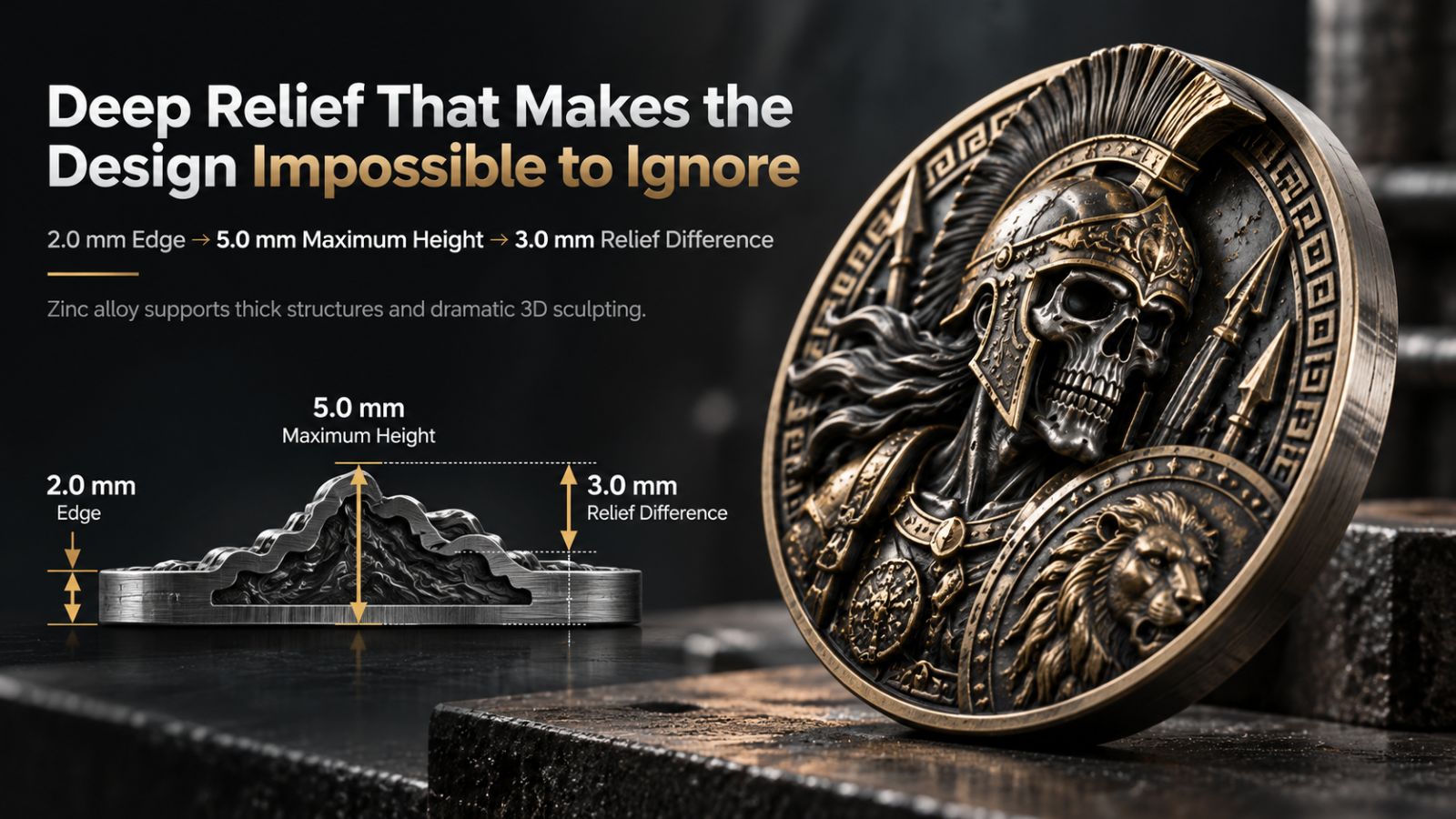 Custom Deep 3D High-Relief Challenge Coin Manufacturing Specifications