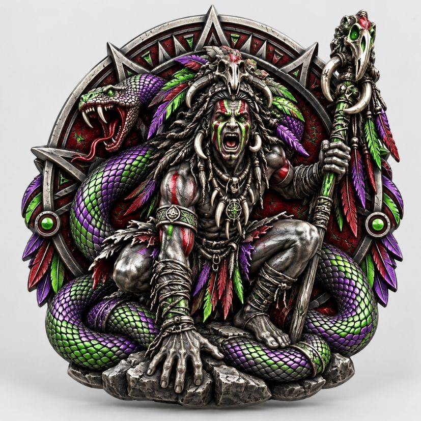 Custom 3D High-Relief Tribal Warrior Challenge Coin with Selective Color