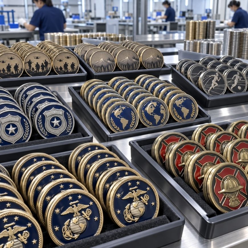 High-Capacity Custom Challenge Coin Mass Production & Assembly Line