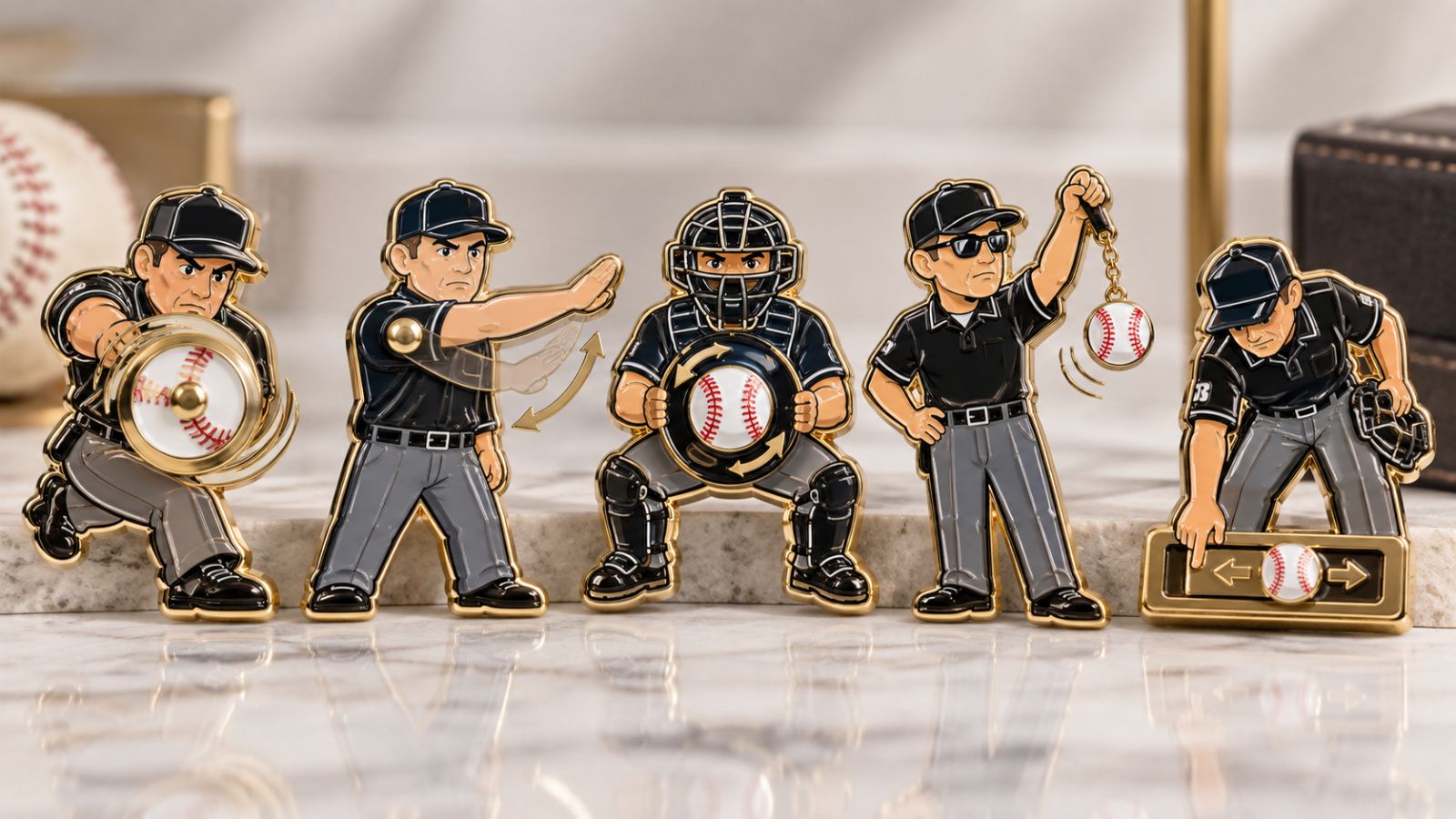 Interactive Moving Baseball Umpire Enamel Lapel Pins Wholesale
