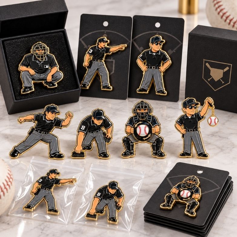 Custom Baseball Umpire Enamel Lapel Pins and Packaging Solutions Wholesale