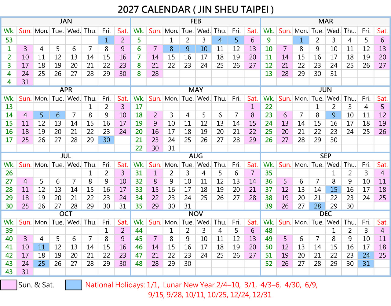 2027 Calendar Template for B2B Corporate Gifts - Jin Sheu Taipei