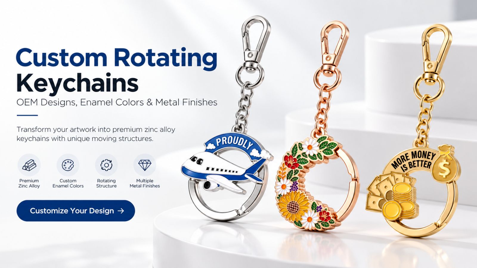 Custom Rotating Enamel Keychains OEM Manufacturer Wholesale