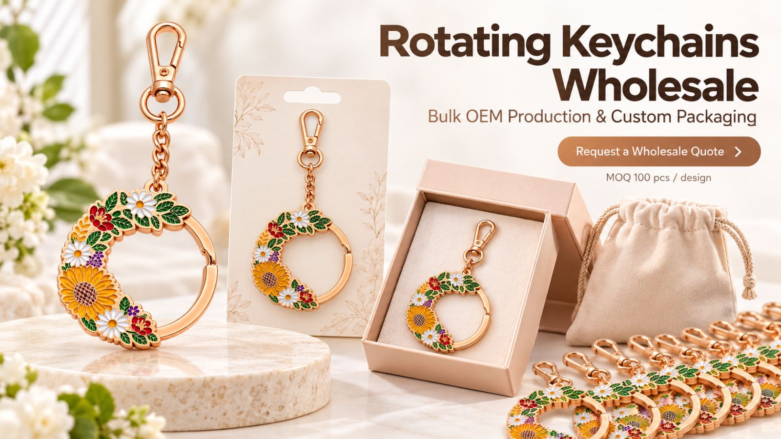 Rotating Enamel Keychains Bulk OEM Wholesale & Custom Packaging
