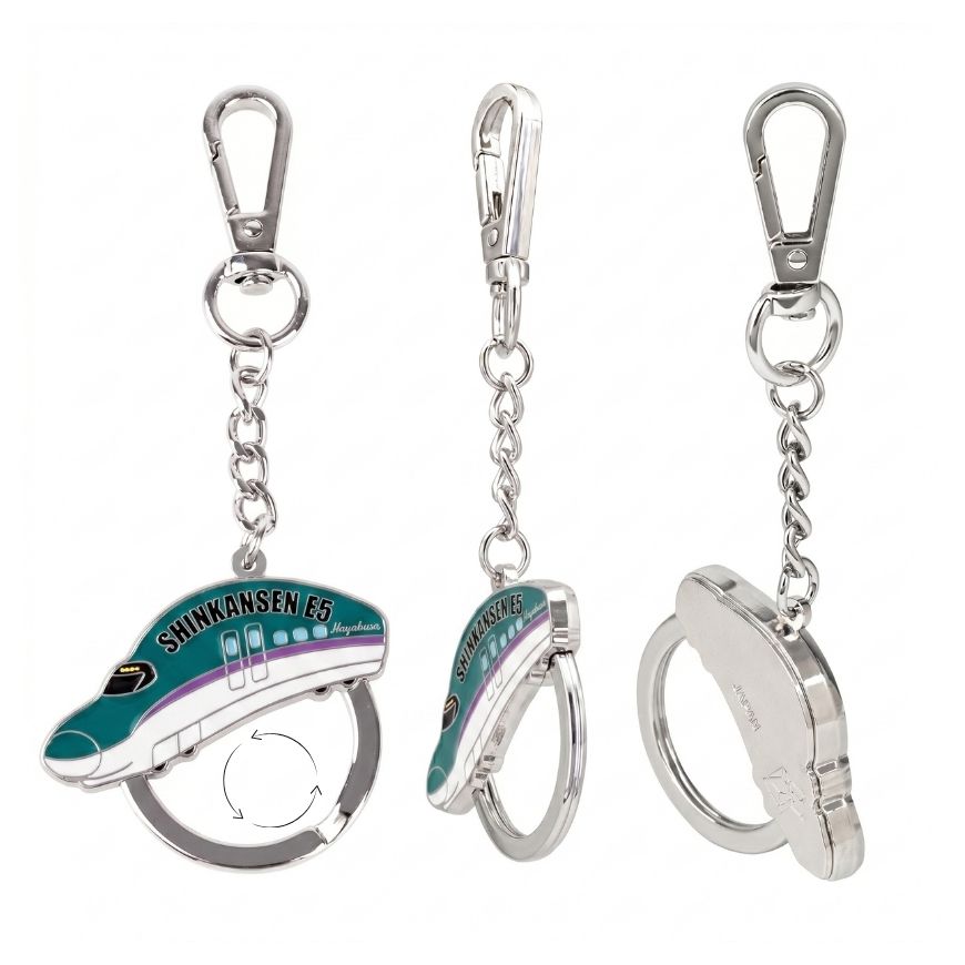 Custom Shinkansen bullet train rotating enamel keychain multi-angle view for promotional souvenir wholesale.