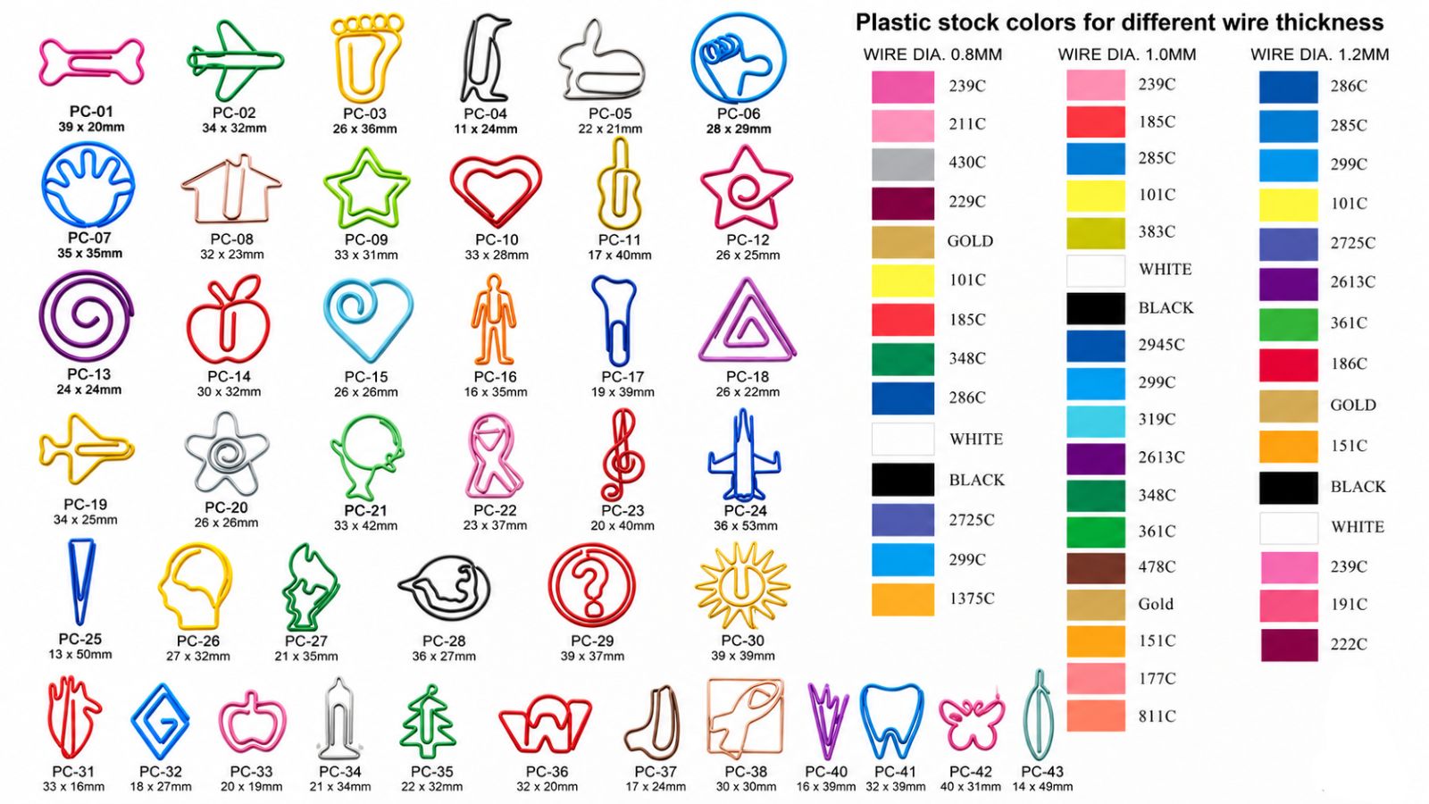 Custom Shaped Paper Clips Wholesale – Specifications, Sizes & Color Chart