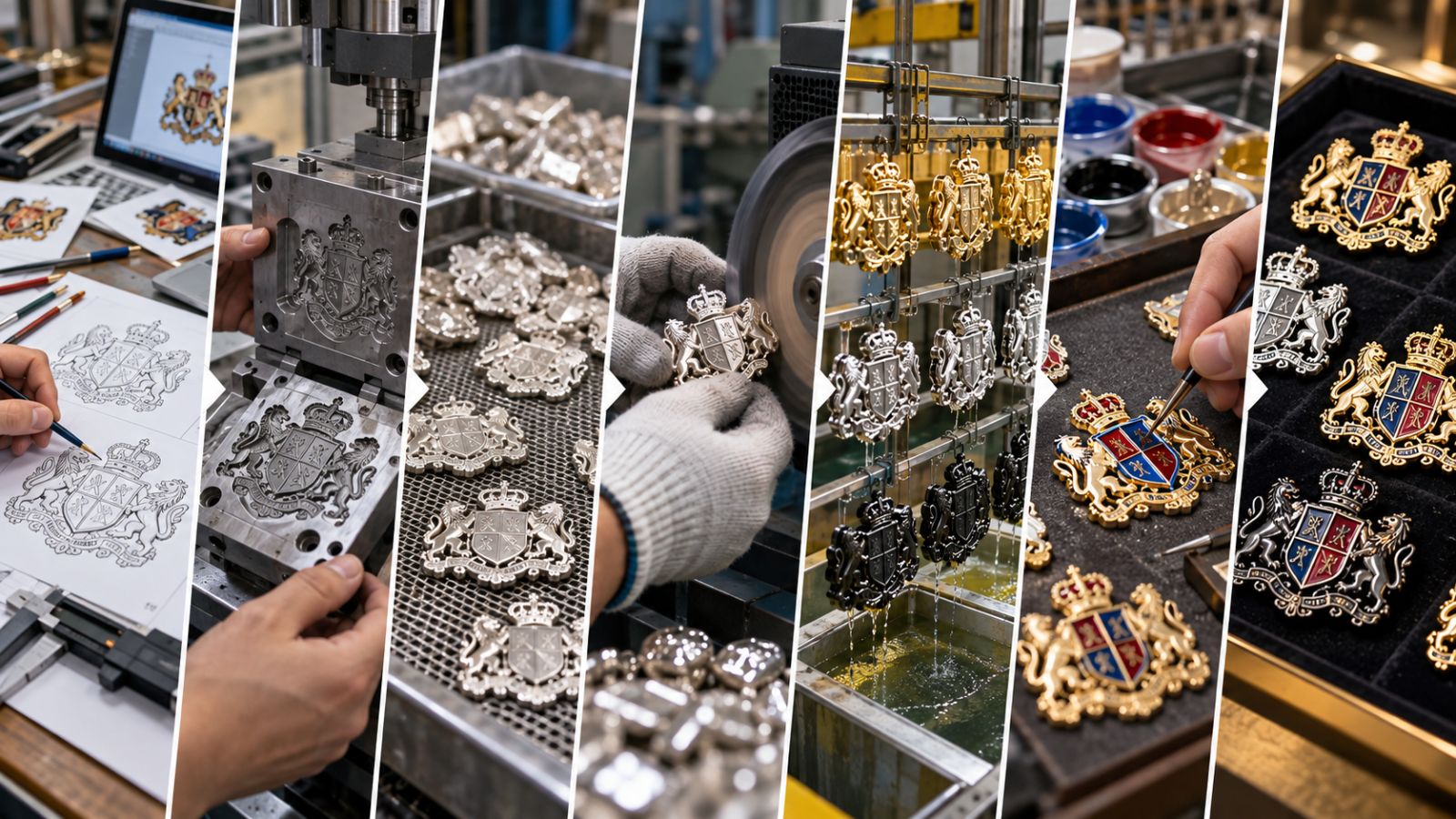 Custom Metal Crest Brooch Manufacturing & Production Workflow
