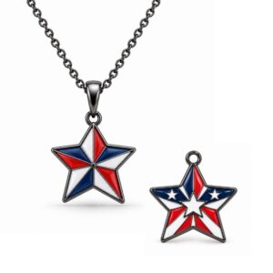 Custom nautical star enamel charms with chain in red, white, and blue, ideal for jewelry manufacturing wholesale.