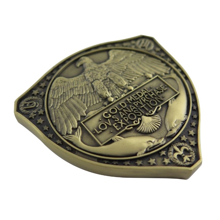 Shield 3D antique bronze challenge coin with high relief eagle and dolphins, ideal for military medal wholesale.