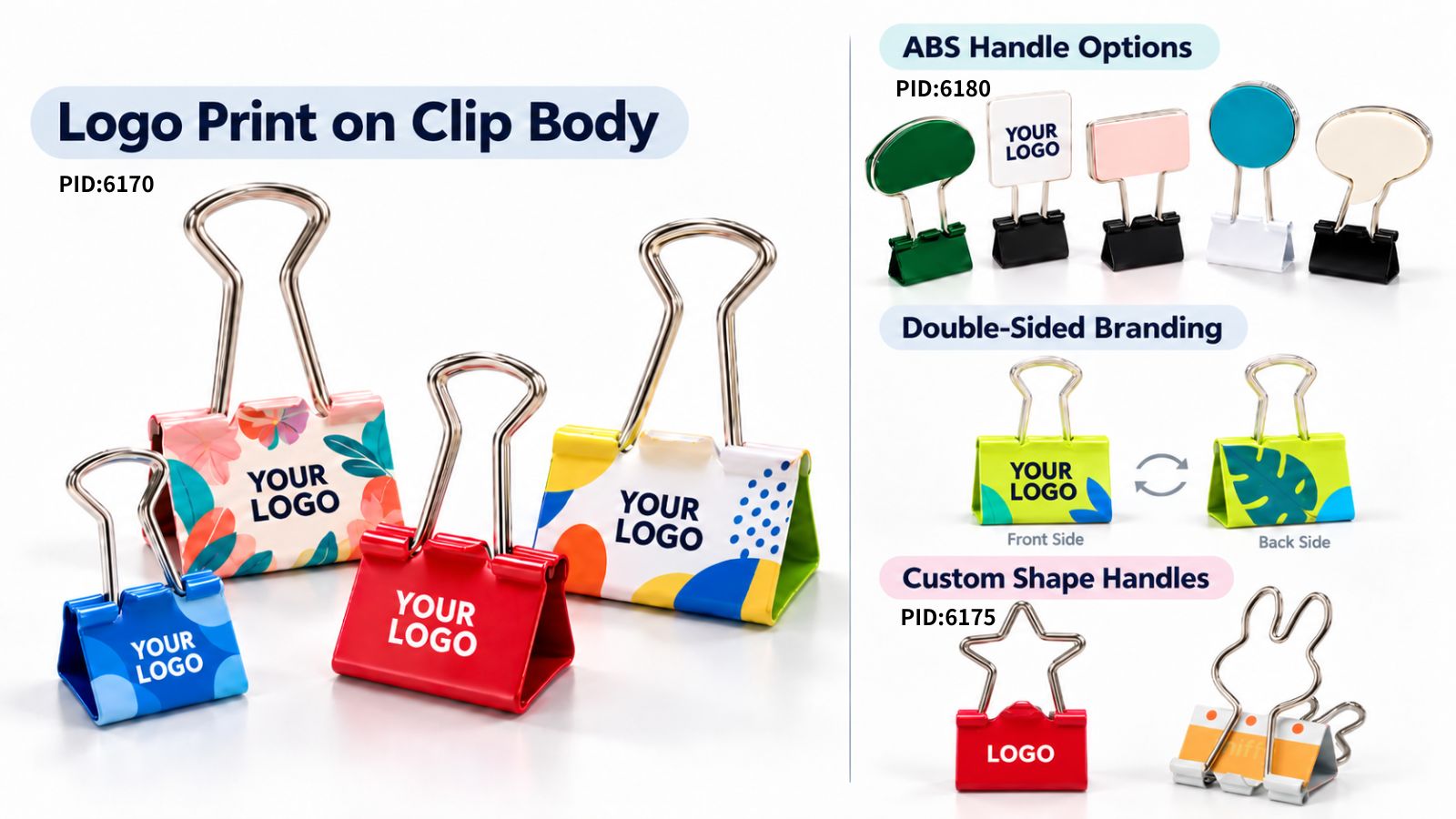 Custom Printed Binder Clips Wholesale - ABS Handles & Shaped Wire Arms