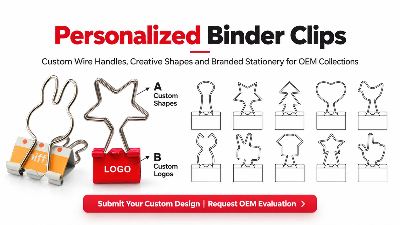 Personalized Binder Clips Wholesale - Custom Shaped Wire Handles & OEM Branding