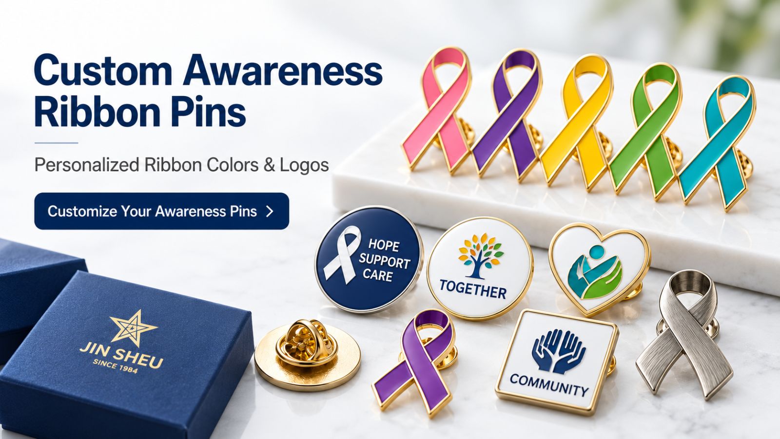 Custom Awareness Ribbon Pins & Charity Badges | B2B Wholesale Manufacturer