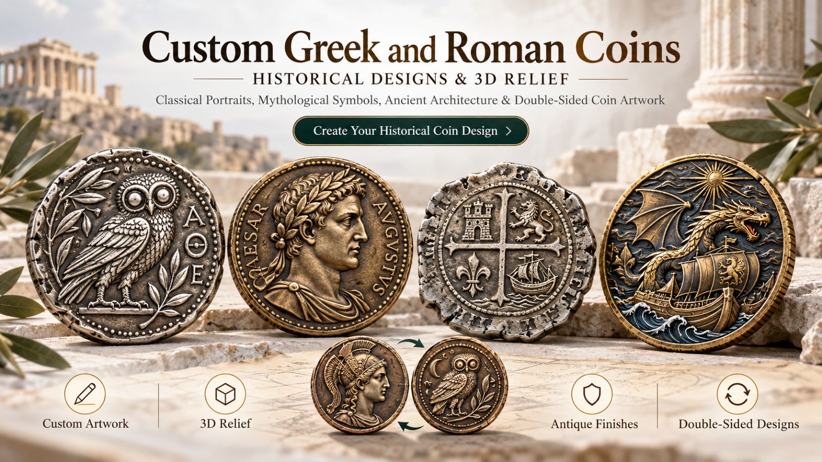 Custom Greek and Roman Historical Replica Coins Wholesale
