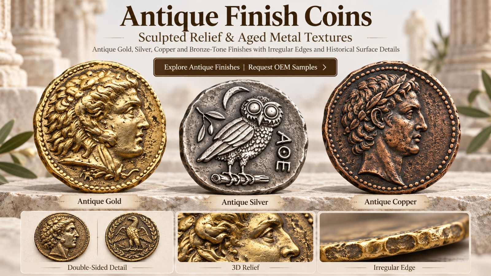 Custom Antique Finish Ancient Replica Coins Wholesale