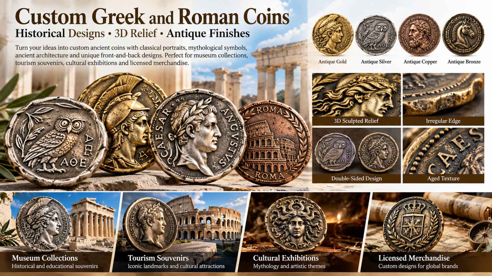 Custom Greek and Roman Historical Replica Coins Wholesale